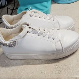 Qupid White Sneakers with Sparkling Silver Details